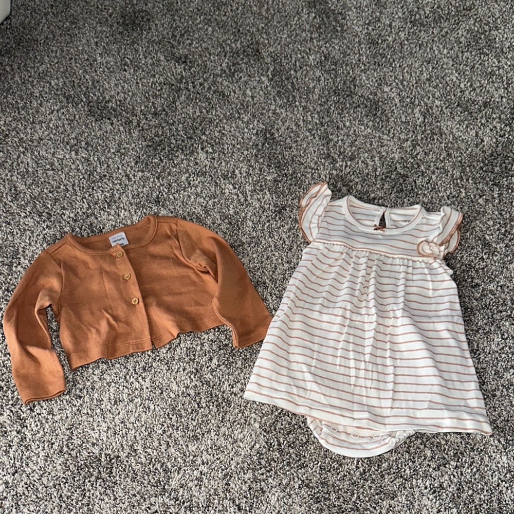 Carter's Brown Cardigan and Striped Dress Set